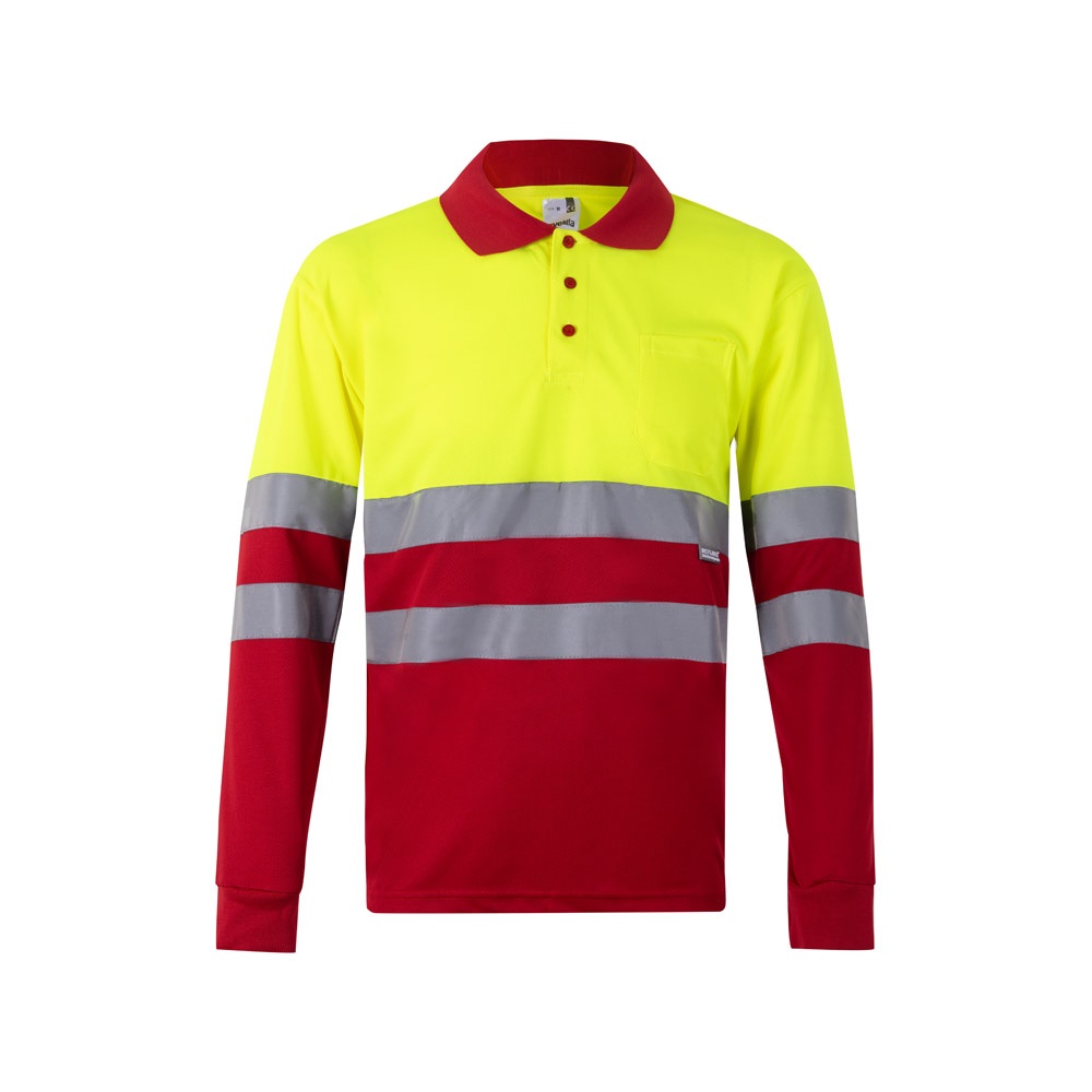 VL VULCAN. Polo bicolore bird-eye (160g/m²) con maniche lunghe, in poliestere (100%)