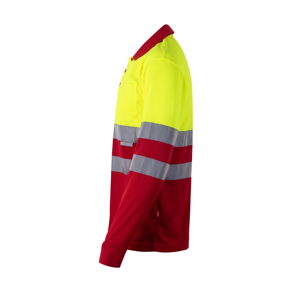 VL VULCAN. Polo bicolore bird-eye (160g/m²) con maniche lunghe, in poliestere (100%)