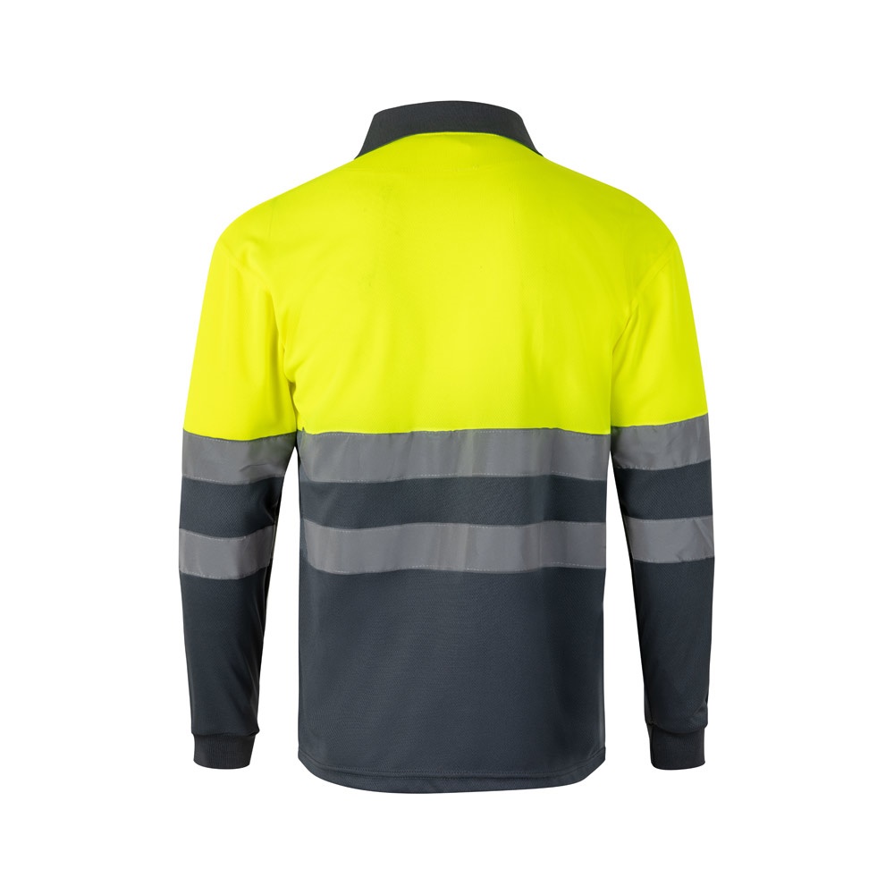 VL VULCAN. Polo bicolore bird-eye (160g/m²) con maniche lunghe, in poliestere (100%)