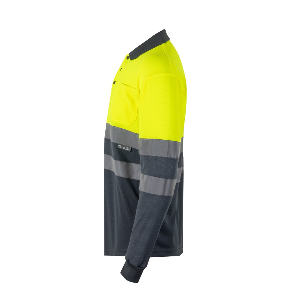 VL VULCAN. Polo bicolore bird-eye (160g/m²) con maniche lunghe, in poliestere (100%)