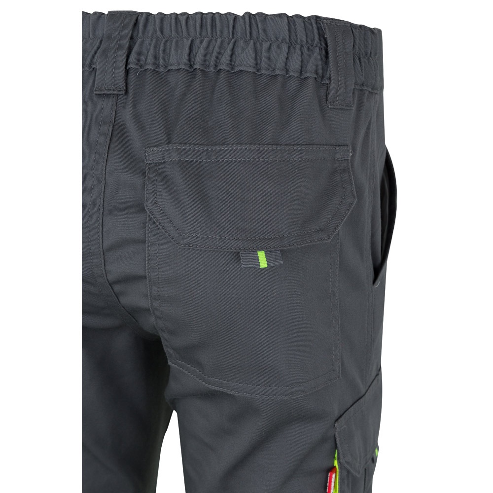 VL ZEUS. Pantaloni elasticizzati bicolore con diverse tasche (240g/m²), in cotone (46%), EME (38%) e poliestere (16%)
