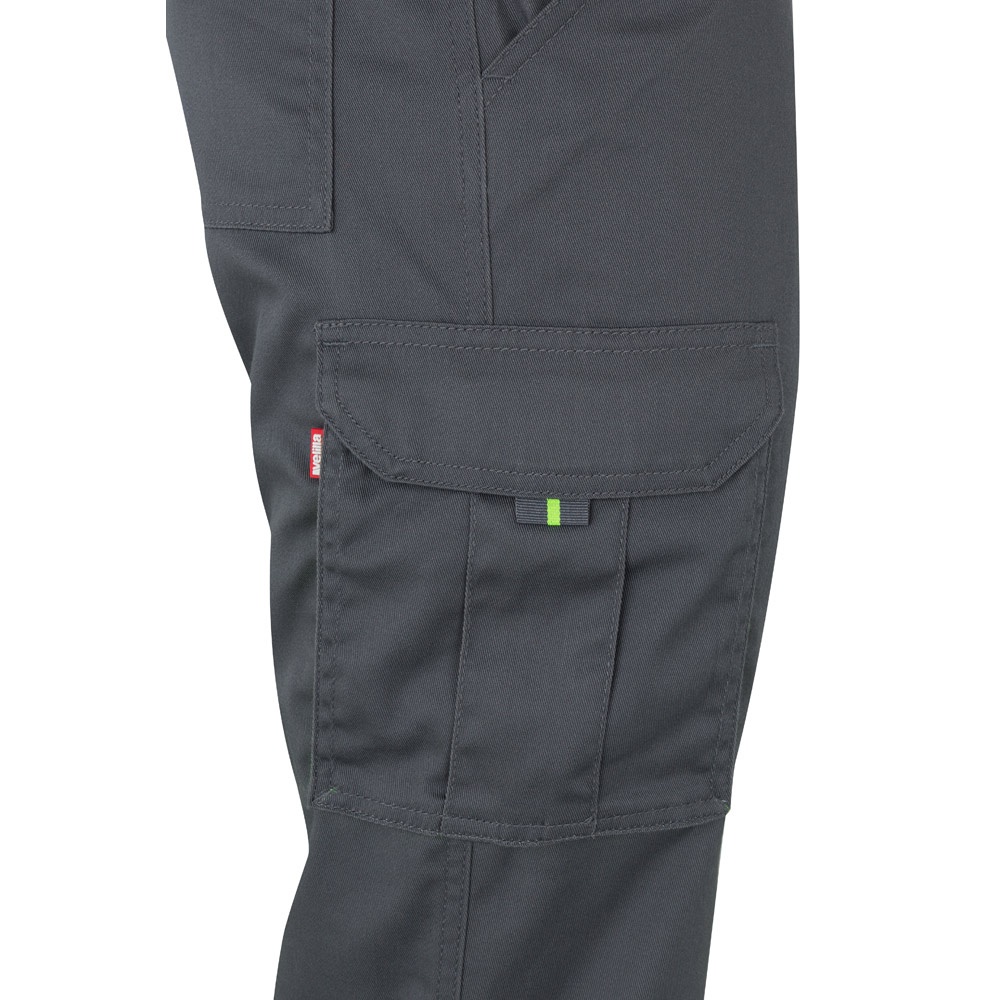 VL ZEUS. Pantaloni elasticizzati bicolore con diverse tasche (240g/m²), in cotone (46%), EME (38%) e poliestere (16%)