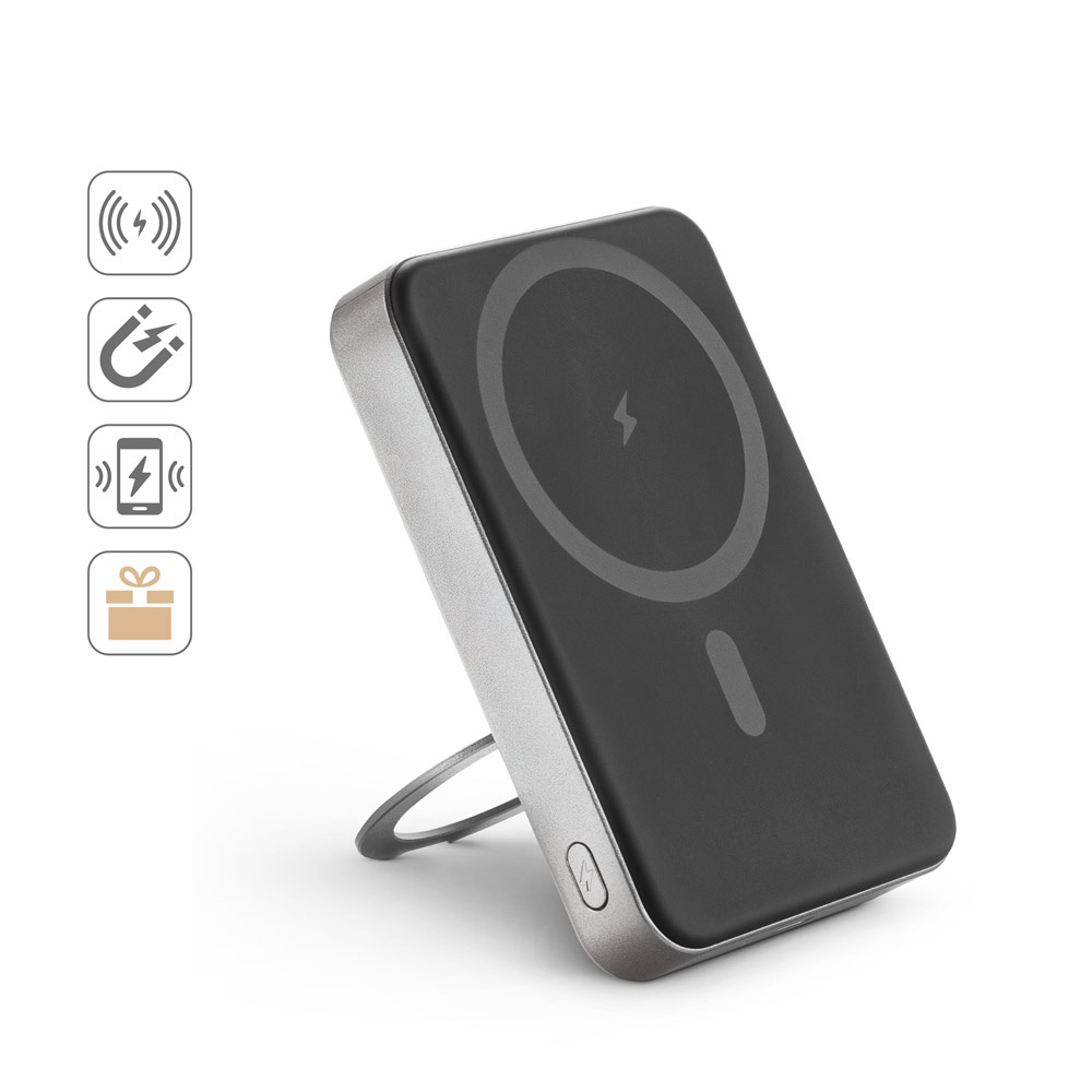 WARSHEL 10. Power bank magnetico da 10'000 mAh con caricatore wireless superveloce da 15W in ABS riciclato (100% rABS) con supporto