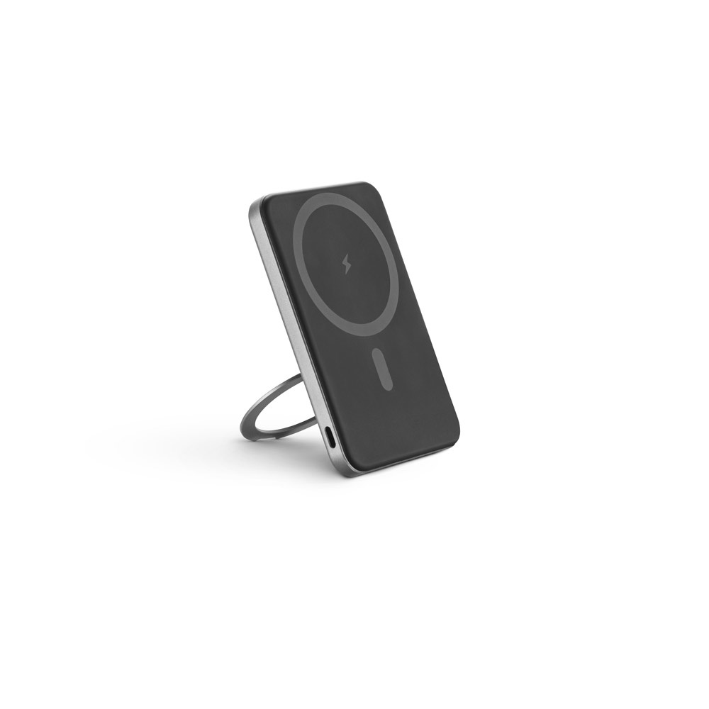 WARSHEL 5. Power bank magnetico da 5'000 mAh con caricatore wireless superveloce da 15W in ABS riciclato (100% rABS) con supporto