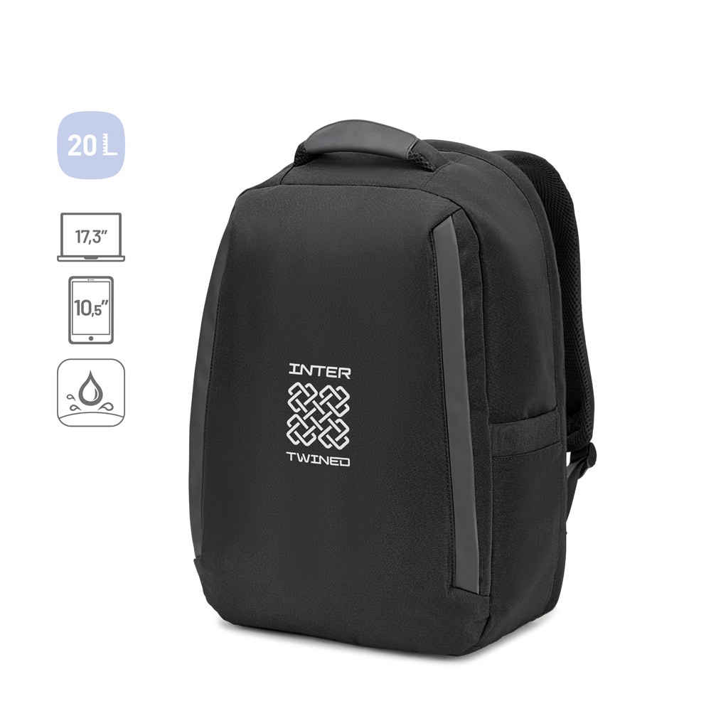YANGON BPACK. Zaino antifurto, in twill con rivestimento idrorepellente e poliestere riciclato 600D ad alta densità, per laptop da 17.3"