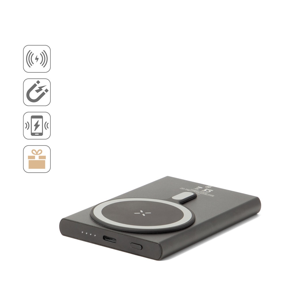 WRIGHT 5. Power bank magnetico con ricarica super rapidain alluminio riciclato e ABS riciclato 5'000 mAh