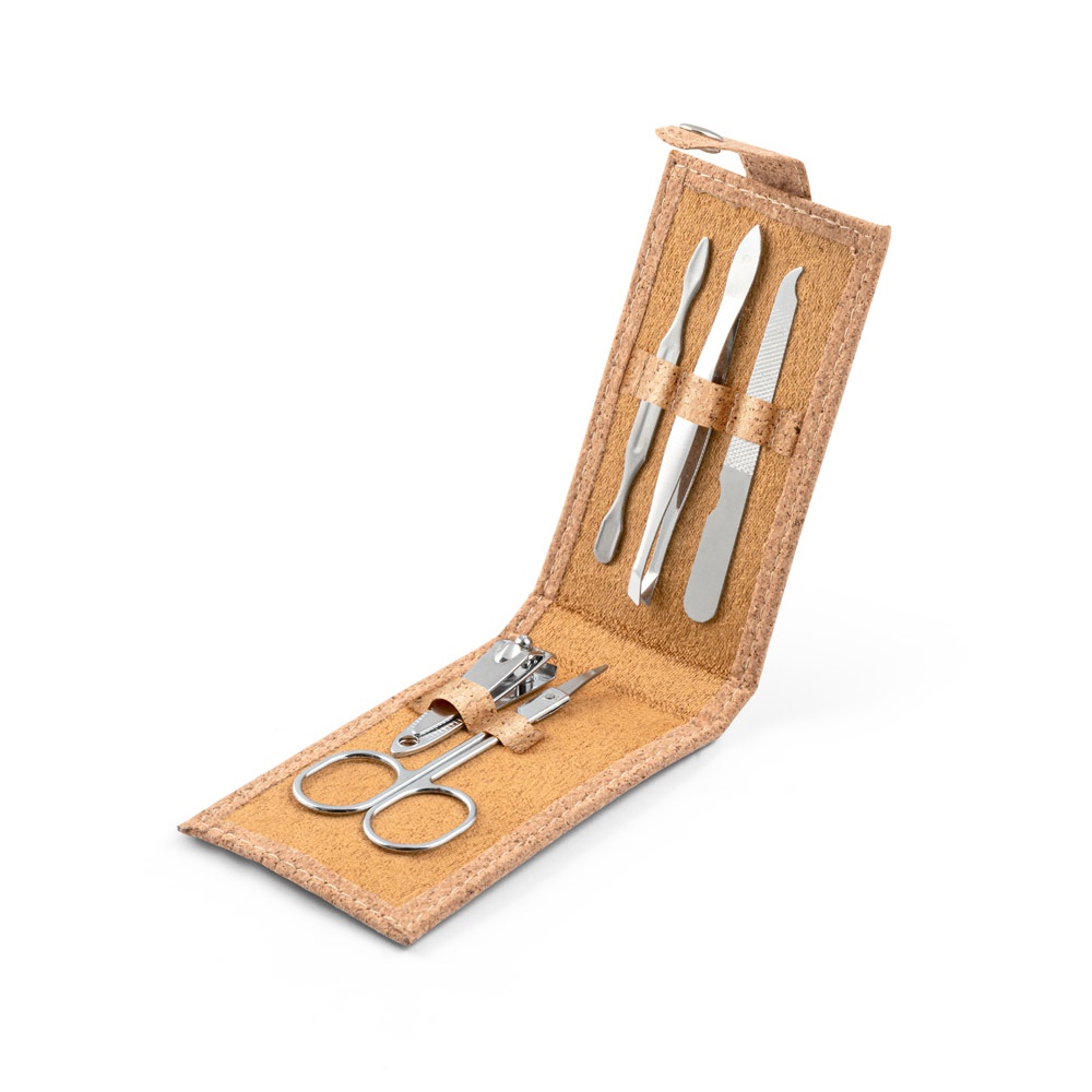 ZENA. Set manicure in sughero con accessori in acciaio inox