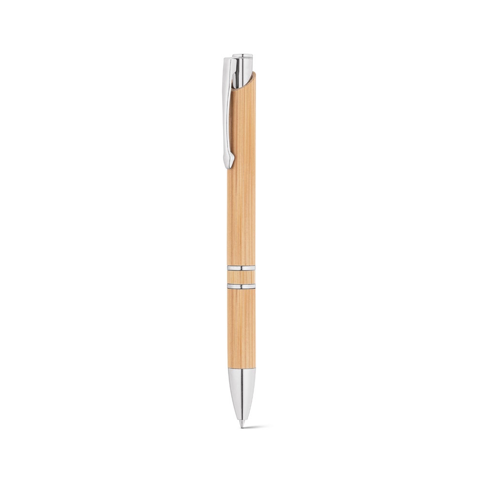 BETA BAMBOO. Penna a sfera in bambù con clip e dettagli in metallo