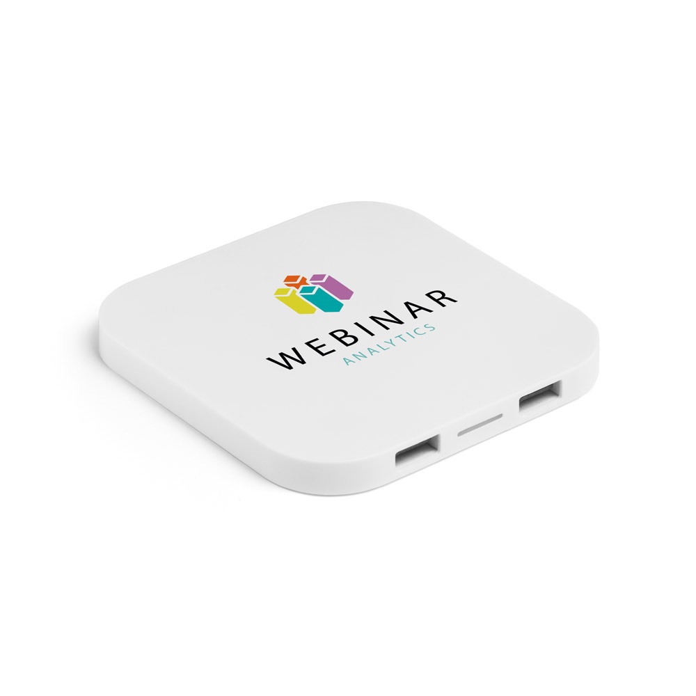 CAROLINE. Caricatore wireless superveloce da 15 W con HUB 2 porte USB-A in ABS riciclato (60% rABS)
