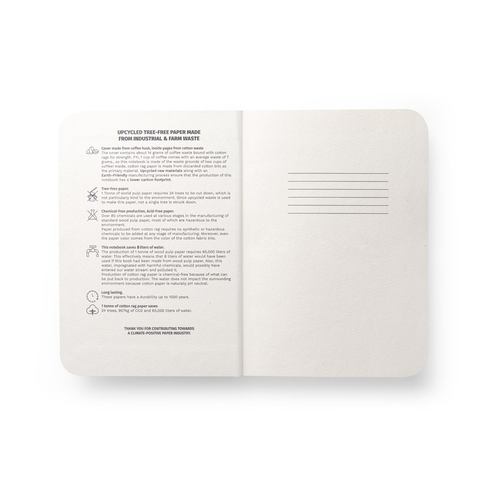 COFFEEPAD SEMI-RIGID. Block notes A5 con copertina semirigida fabbricata attraverso gli scarti della buccia di caffé (65%)