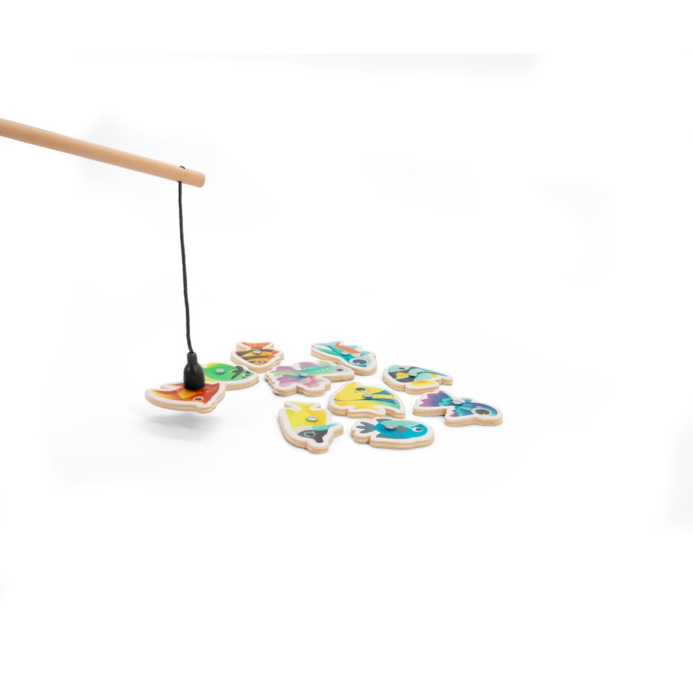 FISHY. Set da pesca composto da 10 pesci in legno,ideale per bambini