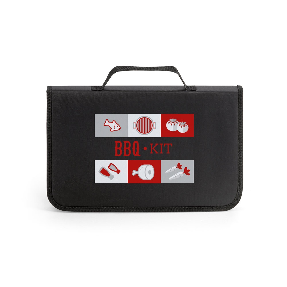 FLARE. Set per barbecue composto da tagliere in bambù e 5 utensili in legno e acciaio inox