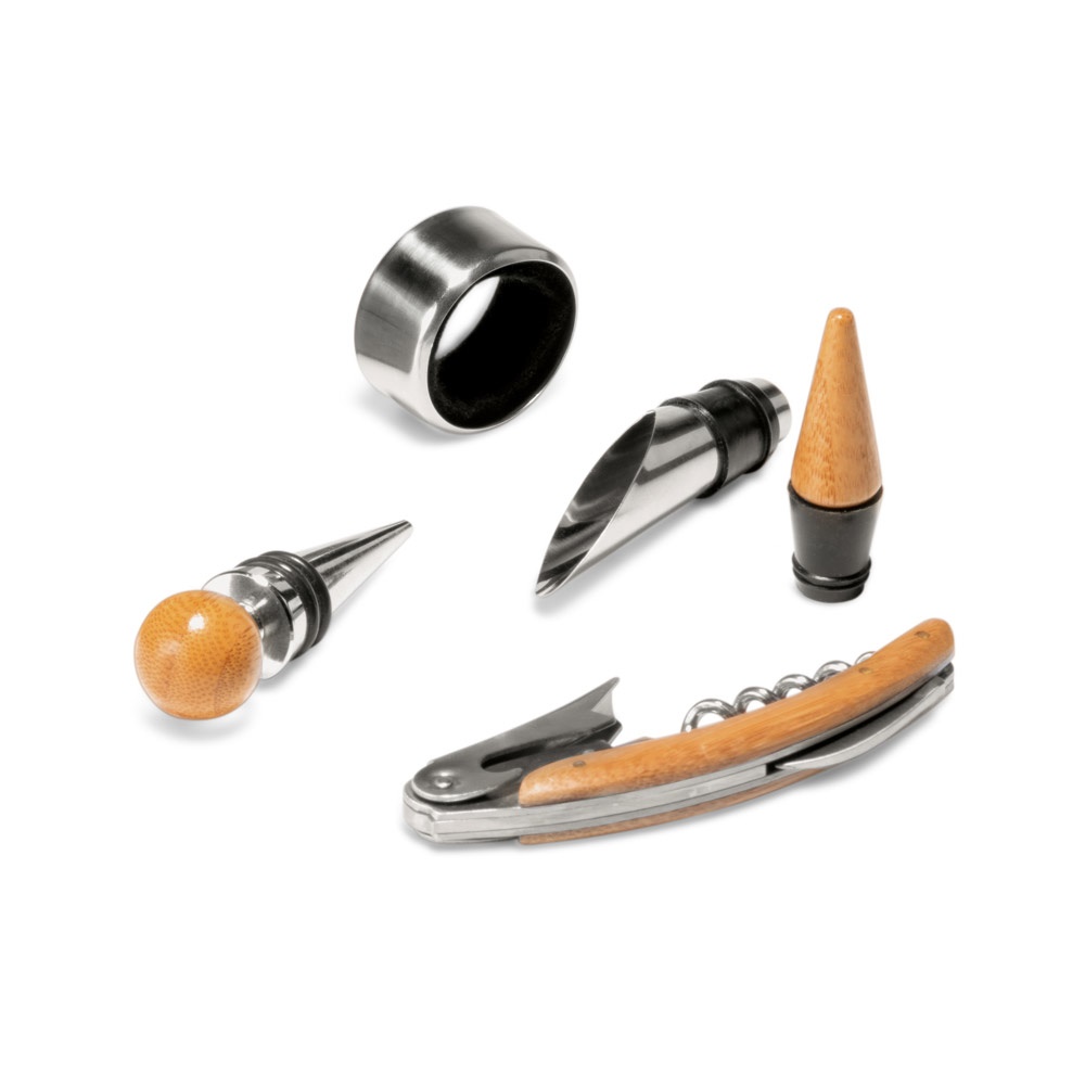 MORETO. Set da vino con 4 utensili in bambù, acciaio inossidabile e ABS