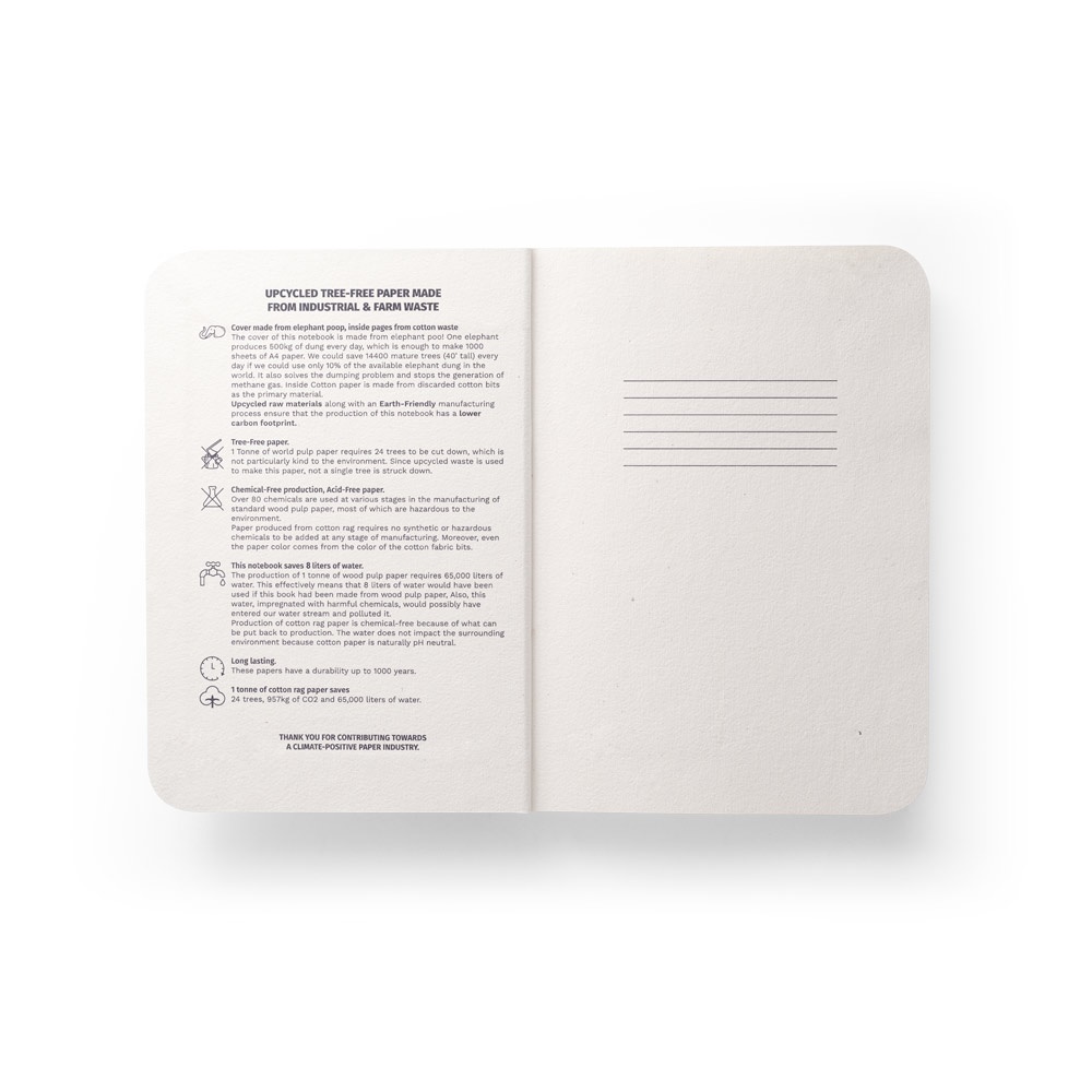 ORGANIC SEMI-RIGID. Block notes A5 con copertina semirigida fabbricata tramite materia organica degli elefanti (80%)