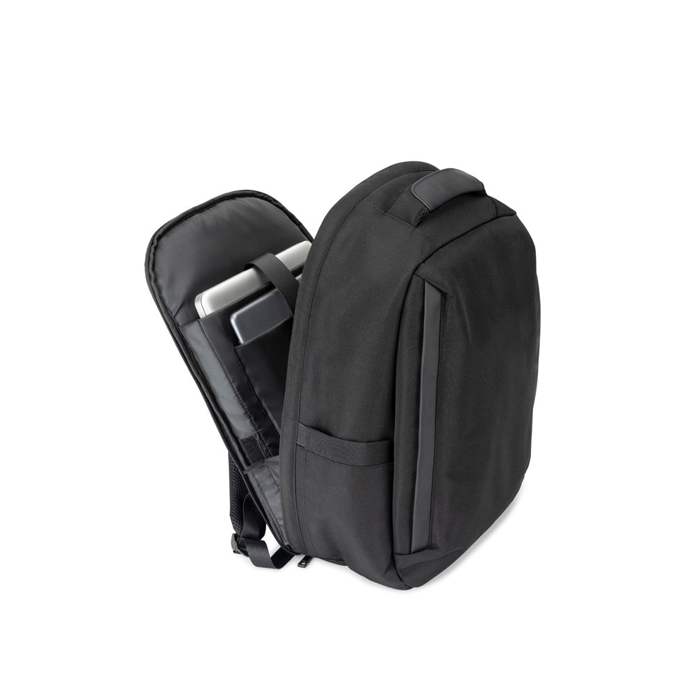 YANGON BPACK. Zaino antifurto, in twill con rivestimento idrorepellente e poliestere riciclato 600D ad alta densità, per laptop da 17.3"