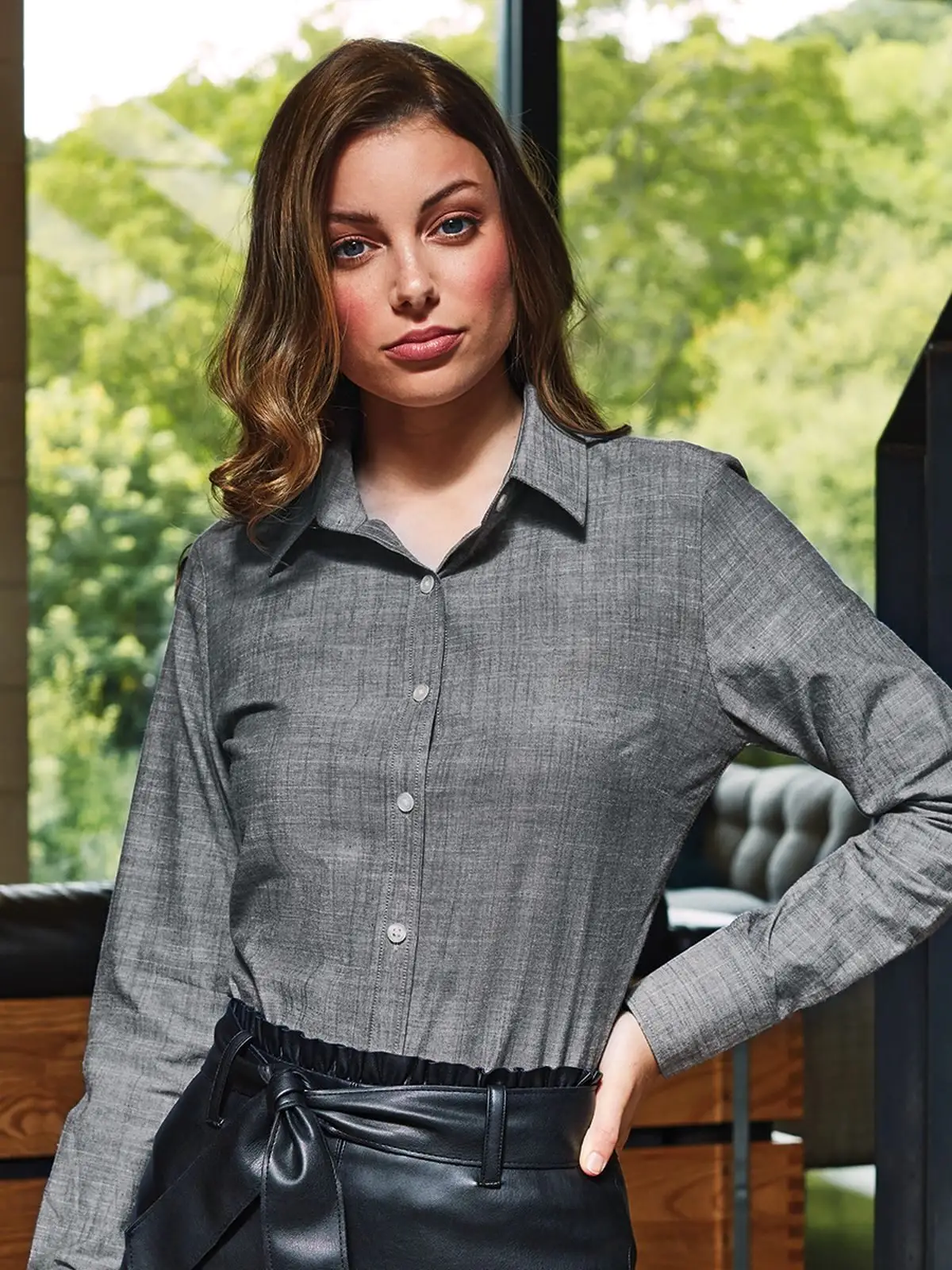 Women's Cotton Slub Chambray Long Sleeve Shirt
