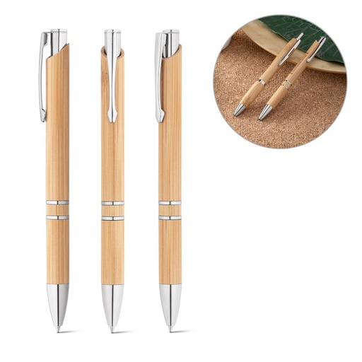 [STR-81011-160] BETA BAMBOO. Penna a sfera in bambù con clip e dettagli in metallo