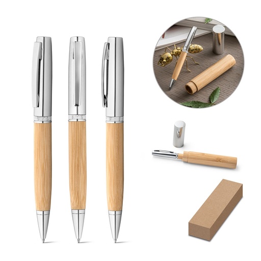 [STR-91775-160] FUJI. Penna a sfera in metallo e bambù con custodia