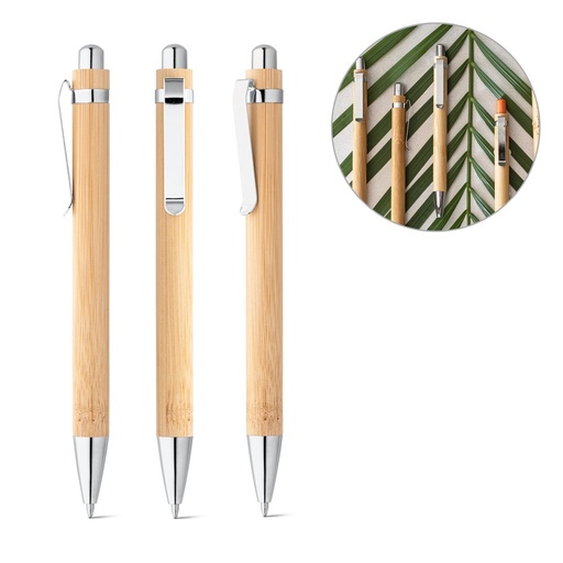 [STR-81163-160] HERA. Penna a sfera in bambù con clip in metallo