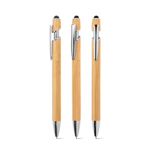 [STR-91986-160] NEIL BAMBOO. Penne a sfera in bambù, con dettagli inalluminio cromato