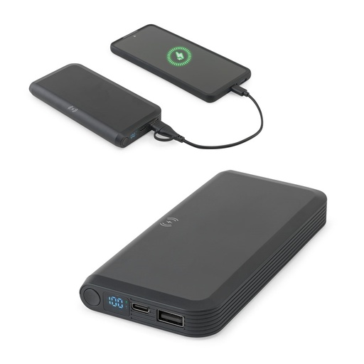 [STR-97214-103] BECKER 10. Power bank da 10'000 mAh in ABS riciclato (100% rABS) con caricatore wireless superveloce da 15W