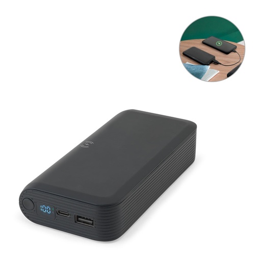 [STR-97144-103] BECKER 20. Power bank da 20'000 mAh in ABS riciclato (100% rABS) con caricatore wireless superveloce da 15W
