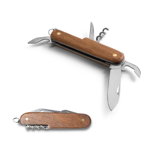 [STR-94159-160] BELPIANO. Coltello tascabile multifunzione in acciaio inox e legno