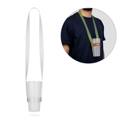 [STR-94413-301] BRADFORD. SET Lanyard SUBLIMATION Long II (20 mm) Duo in poliestere riciclato (100% rPET) con portabicchieri con cordino per sublimazione