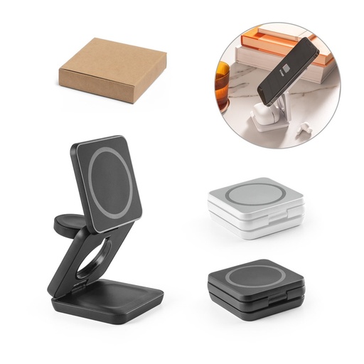 BROGLIE. Caricatore wireless magnetico superveloce 4-in-1 da 15W in ABS riciclato (100% rABS)