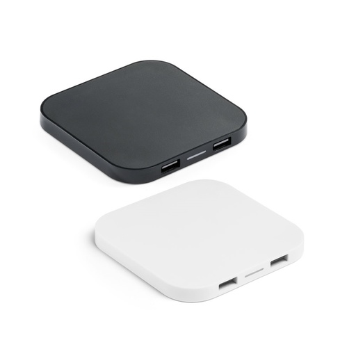 CAROLINE. Caricatore wireless superveloce da 15 W con HUB 2 porte USB-A in ABS riciclato (60% rABS)