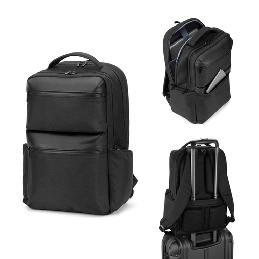 [STR-92541-103] COPENHAGEN. Zaino in twill riciclato idrorepellente con due ampie tasche anteriori da 17'3"