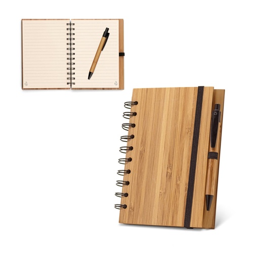 [STR-93485-160] DICKENS A5. Block notes A5 con spirale in bambù e carta 100% riciclata