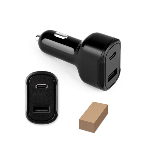 [STR-97189-103] DIRAC. Adattatore per accendisigari con porta USB-A 18W e USB-C 20W in ABS riciclato (100% rABS)