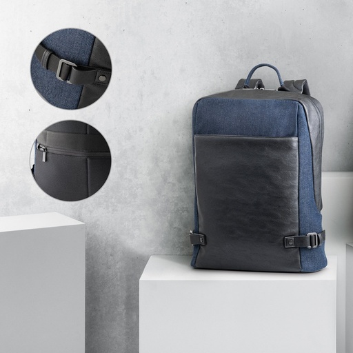 [STR-92189-134] DIVERGENT BACKPACK I. Zaino porta PC fino a 15'6'' in denim e PU