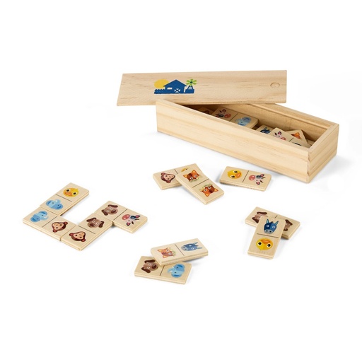 [STR-98074-150] DOMIN. Gioco domino in legno per bambini. 28 pezzi con figure di animali