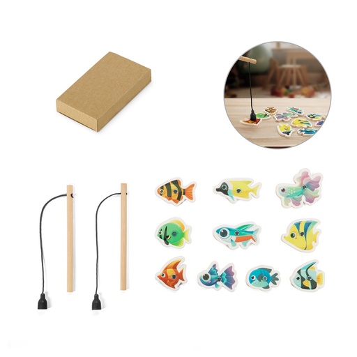 [STR-98160-160] FISHY. Set da pesca composto da 10 pesci in legno,ideale per bambini