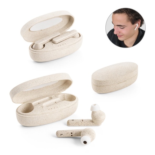 FOURIER. Auricolari wireless con durata della batteria di 3 ore in fibra di paglia di grano e PP