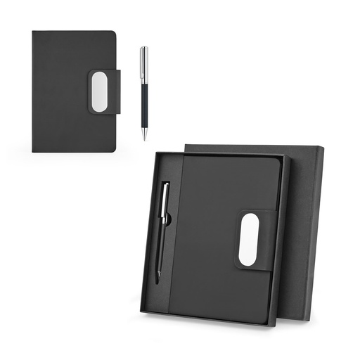 [STR-93668-103] GARRETT. Set composto da 1 penna a sfera e 1 blocco note, realizzati in PU e acciaio inossidabile