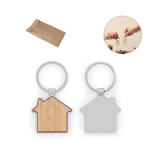 [STR-95117-160] GASTON HOUSE. Portachiavi in ferro a forma di casa, realizzato in zinco e bambù