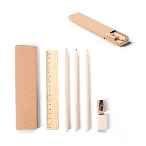 [STR-91983-160] GEOFFREY. Versatile set da scrittura composto da matita, temperino, gomma e righello