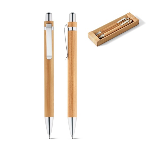 [STR-81162-160] GREENY. Set con penna a sfera e matita portamine in bambù