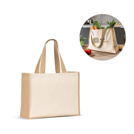 [STR-92538-160] HELSINQUE. Borsa in tela (320 g/m²), con fondo e fianchi in iuta laminata (350 g/m²) nei toni naturali
