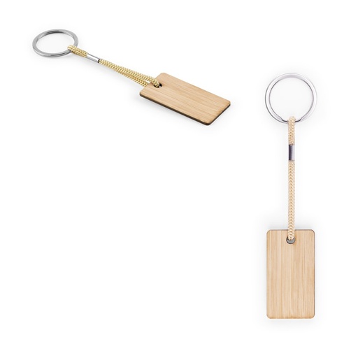 [STR-95089-160] HOPPS. Portachiavi rettangolare in bambù con cordino in PET