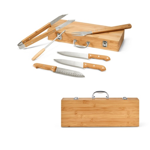 [STR-53844-160] KABSA. Set di utensili per barbecue in scatola di bambù