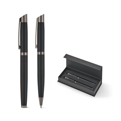 [STR-91990-103] KINGSLEY. Set composto da 1 penna a sfera e 1 penna roller in alluminio, con inchiostro blu Dokumental®