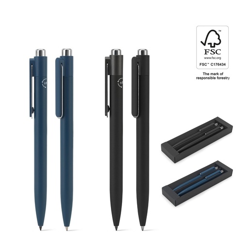 KYLIE SET. Set composto da una penna a sfera e una penna senza inchiostro, entrambe realizzate in alluminio (riciclato al 94%)