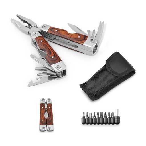 [STR-94022-170] MAGNUM. Pinzia pieghevole con strumenti multifunzione in acciaio inox e legno