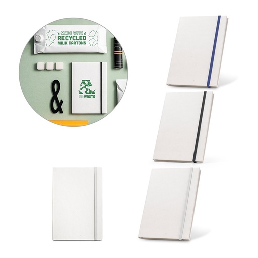 MILKY. Blocco note A5 con copertina rigida in carta riciclata al 100%