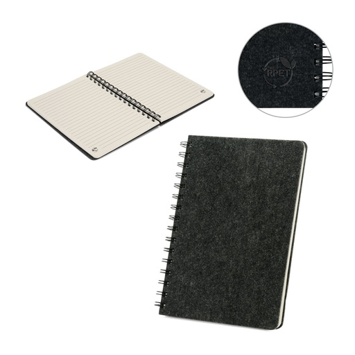 [STR-93635-133] MISHIMA. Block notes A5 con copertina semirigida in feltro riciclato (100% rPET) , con spirale e pagine a righe