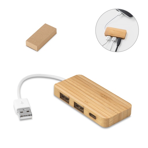 [STR-97127-160] MOSER. HUB con 2 porte USB-A e 1 USB-C in bambù